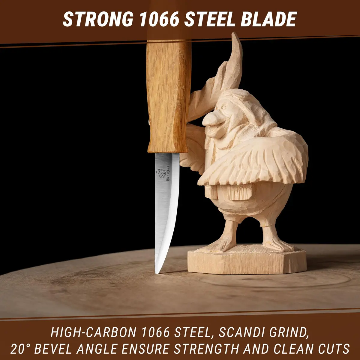 BeaverCraft Wood Carving Knife C4 3.14" | High-Carbon Steel, Ergonomic Oak Handle, Perfect for Woodworking & Whittling - view 5