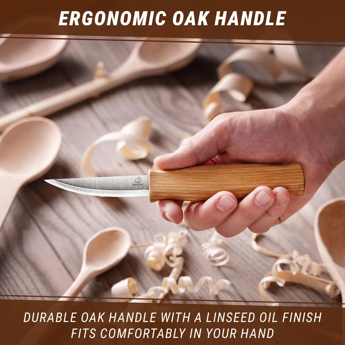 BeaverCraft Wood Carving Knife C4 3.14" | High-Carbon Steel, Ergonomic Oak Handle, Perfect for Woodworking & Whittling - view 7