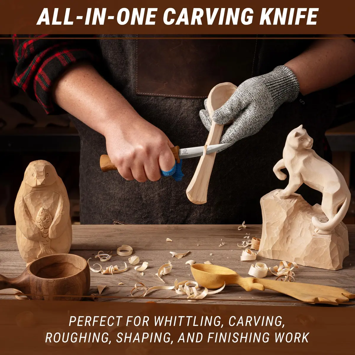 BeaverCraft Wood Carving Knife C4 3.14" | High-Carbon Steel, Ergonomic Oak Handle, Perfect for Woodworking & Whittling - view 3