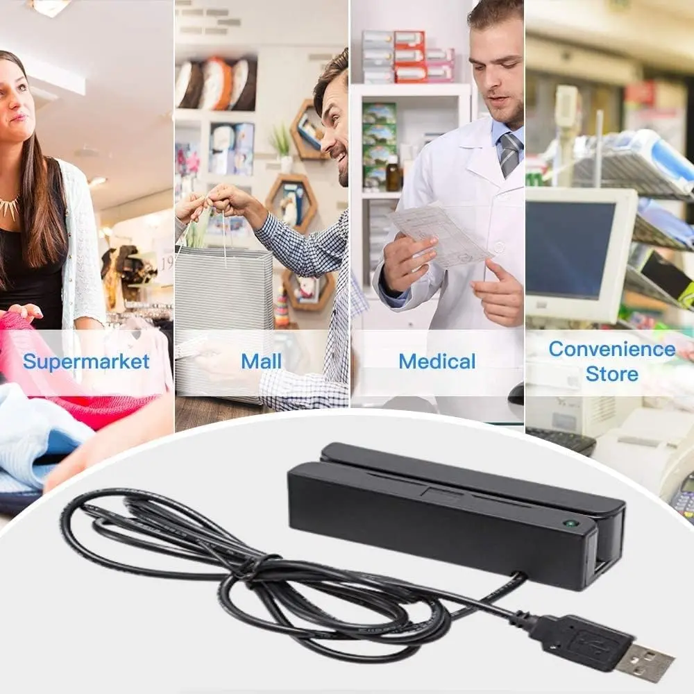 Posunitech MSR100 USB Magnetic Card Reader 9 cm (3.54 in) Black | Reads Tracks 1, 2, 3 Hi/Lo-Co Cards - view 3