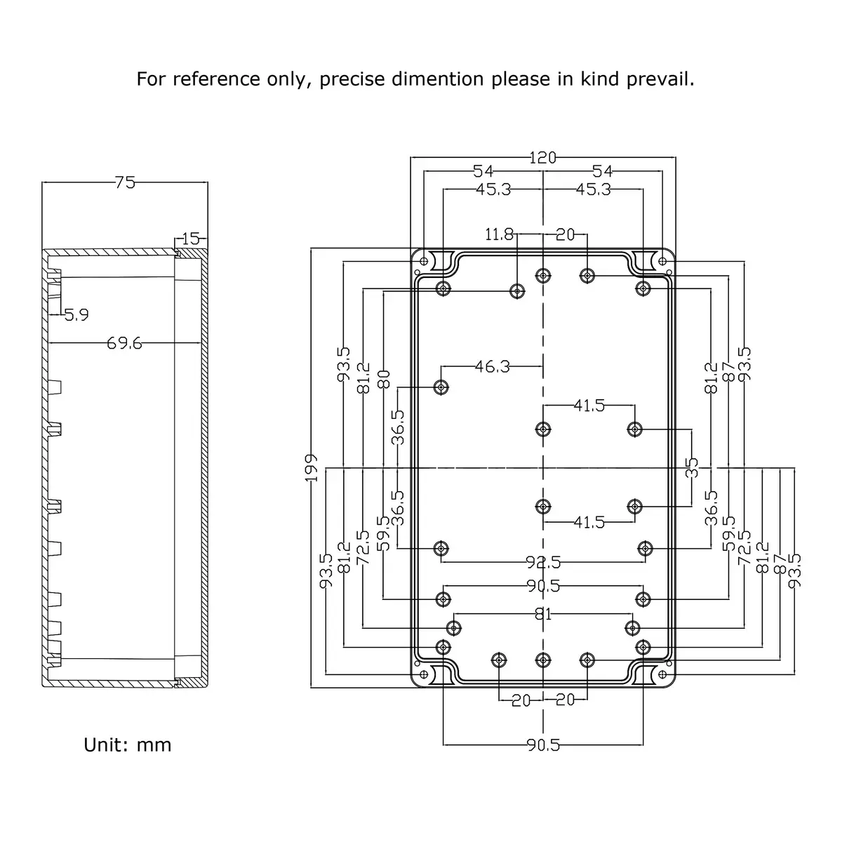 PINFOX Waterproof Electronic ABS Plastic Junction Project Box Enclosure 200mm x 120mm x 75mm | IP65 Waterproof - view 7