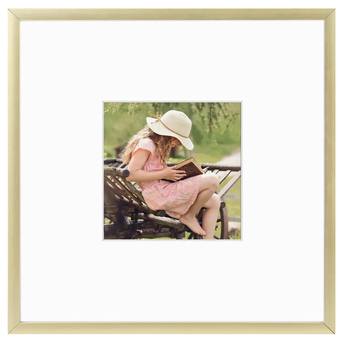 Frametory 8x8 Aluminum Picture Frame with Mat for 4x4 Photo | Gold - main product image