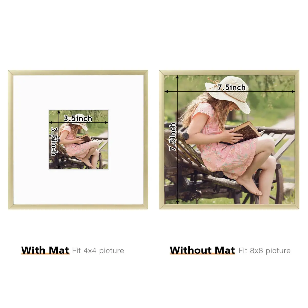 Frametory 8x8 Aluminum Picture Frame with Mat for 4x4 Photo | Gold - view 4