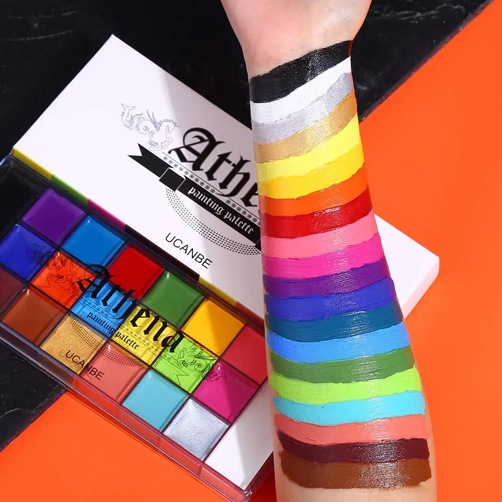 UCANBE Athena Face Body Paint Oil Makeup Set 20 Colors (168g/5.9oz) | Professional Oil-Based Makeup Kit with Brushes, Palette & Stencils - view 3