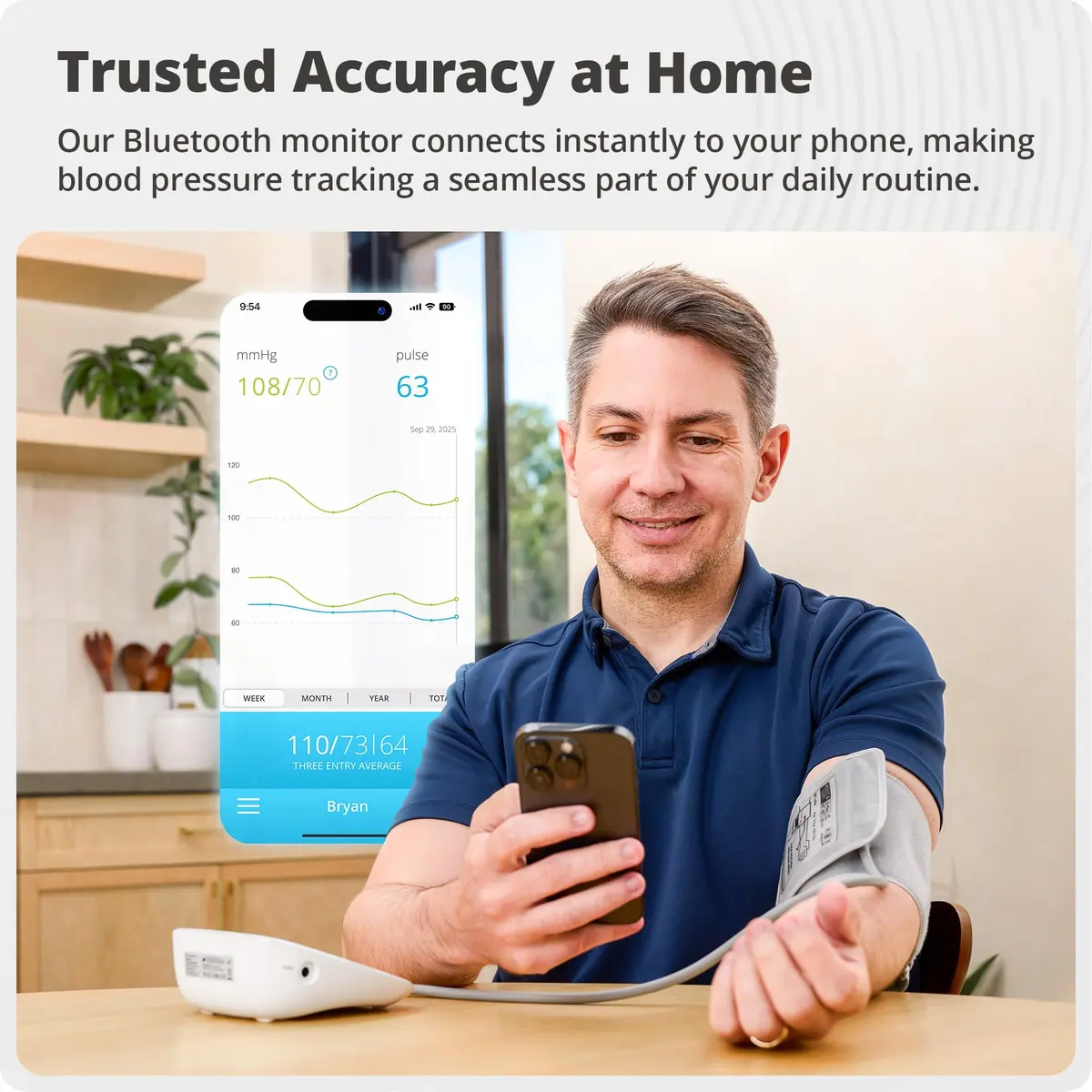 Greater Goods Bluetooth Smart Blood Pressure Monitor | 22-42cm (8.7"-16.5") Cuff, iOS & Android App Compatible - view 3