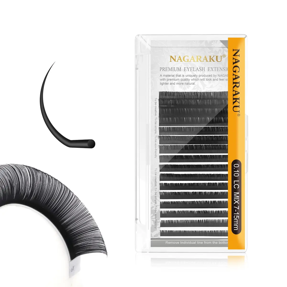 NAGARAKU Classic Individual Lash Extensions 0.10 LC 7-15mm Mix | Professional Matte Black PBT Fiber - main product image