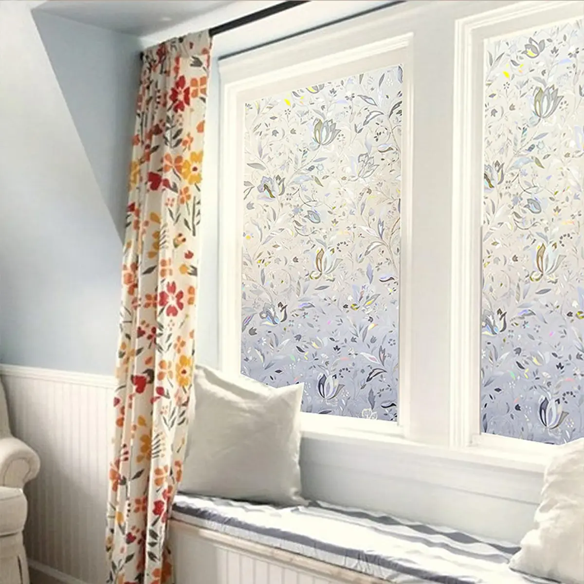 LEMON CLOUD Tulip Stained Glass Window Film 45cm (17.5") x 200cm (78.7") | Decorative Rainbow UV Blocking Anti-Glare - view 3