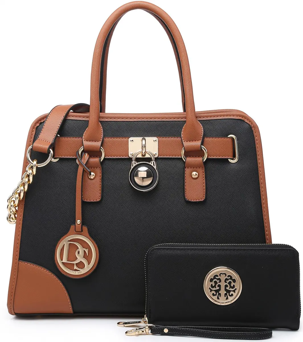 Dasein Women Handbags Top Handle Satchel Purse Shoulder Bag Hobo Bag Set 2pcs (Black) | Vegan Leather, Structured Design - main product image