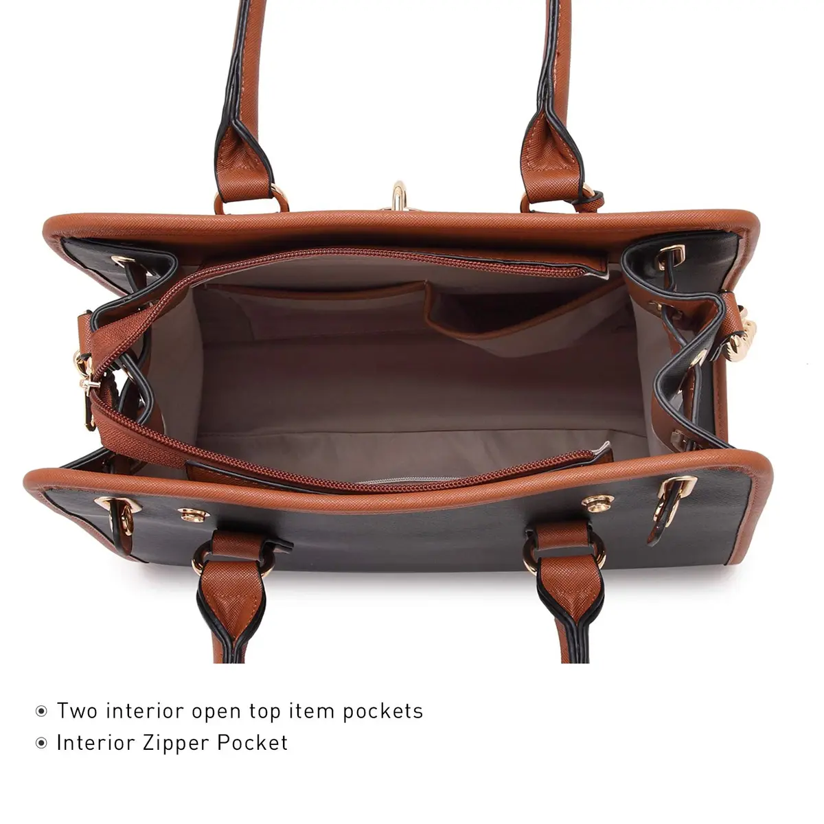 Dasein Women Handbags Top Handle Satchel Purse Shoulder Bag Hobo Bag Set 2pcs (Black) | Vegan Leather, Structured Design - view 5