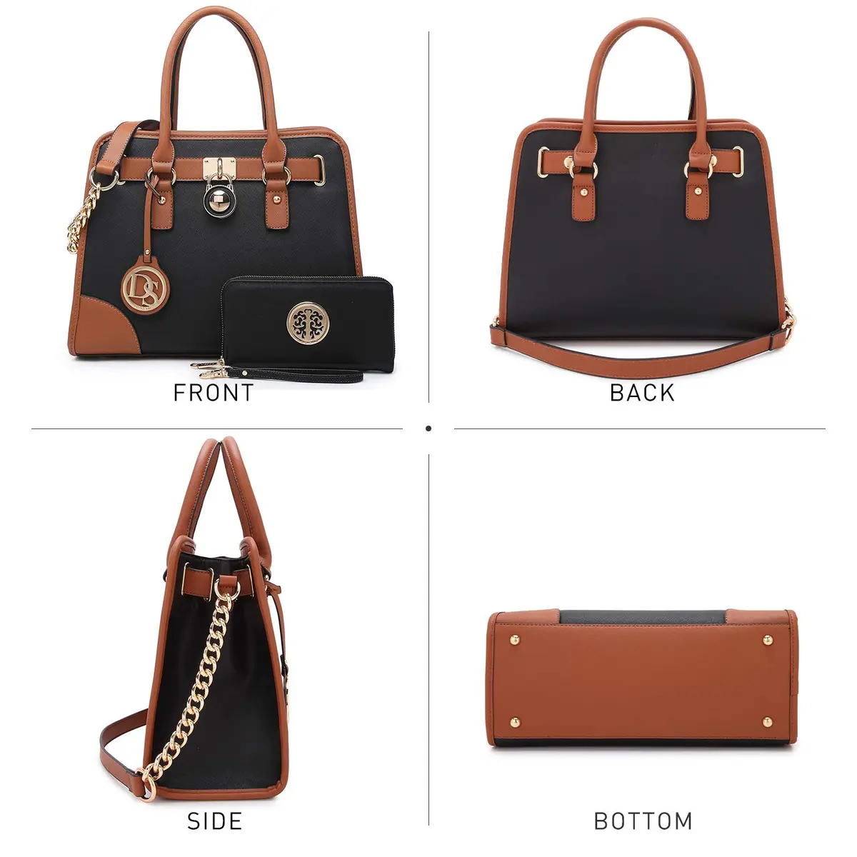 Dasein Women Handbags Top Handle Satchel Purse Shoulder Bag Hobo Bag Set 2pcs (Black) | Vegan Leather, Structured Design - view 4