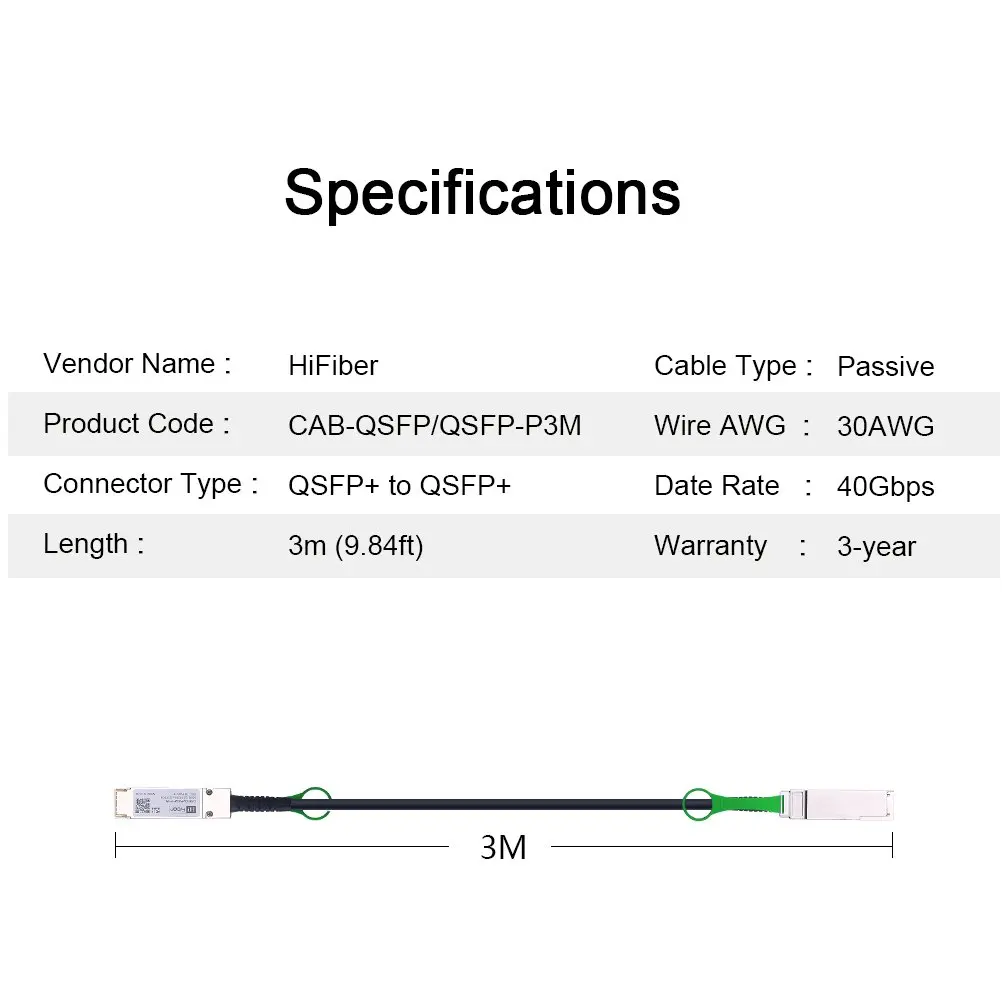 H!Fiber 40Gb QSFP+ DAC Cable 3m | 40GBASE-CR4 Passive Twinax for Cisco & Open Devices - view 3