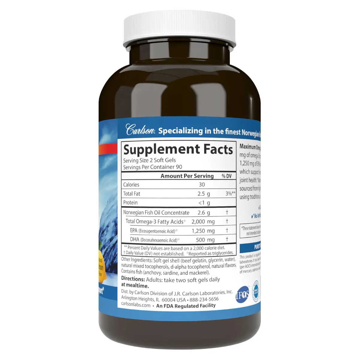 Carlson Maximum Omega 2000 mg | Wild-Caught Fish Oil Capsules with EPA & DHA, Lemon, 180 Softgels - view 8