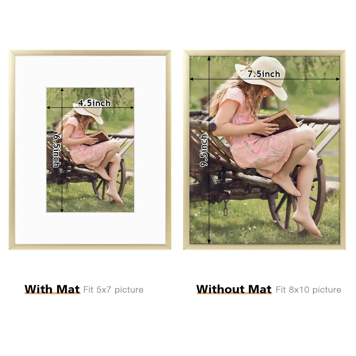 Frametory 8x10 Aluminum Picture Frame with Mat for 5x7 Photo, Gold | Wall & Tabletop Display - view 4