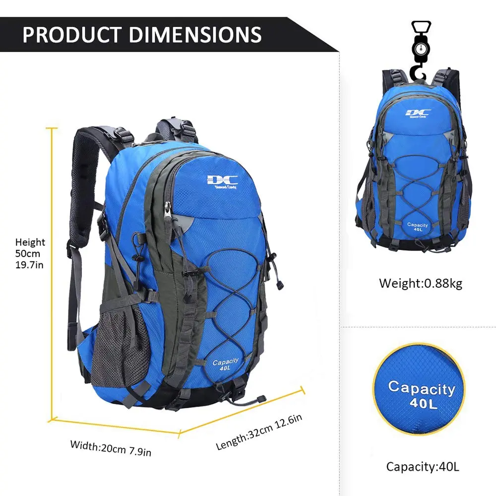 Diamond Candy 40L Hiking Backpack Waterproof Daypack for Men and Women | 40L Capacity, Waterproof Nylon, Breathable Mesh, Multiple Compartments - view 6