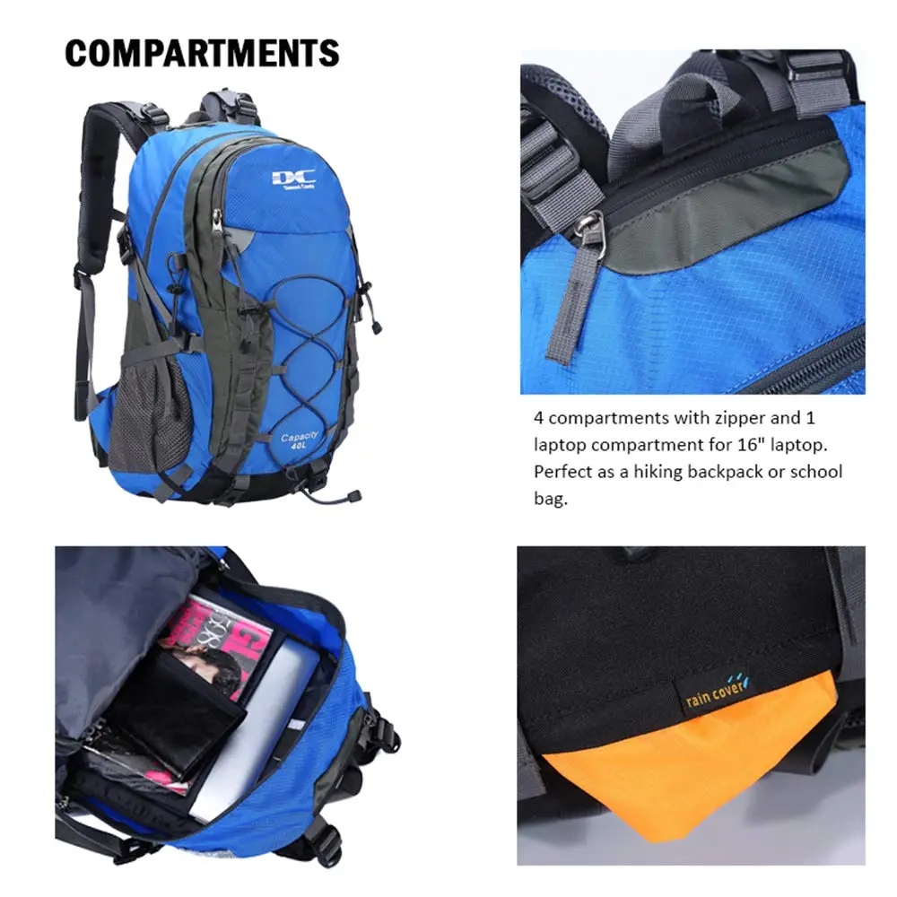 Diamond Candy 40L Hiking Backpack Waterproof Daypack for Men and Women | 40L Capacity, Waterproof Nylon, Breathable Mesh, Multiple Compartments - view 4