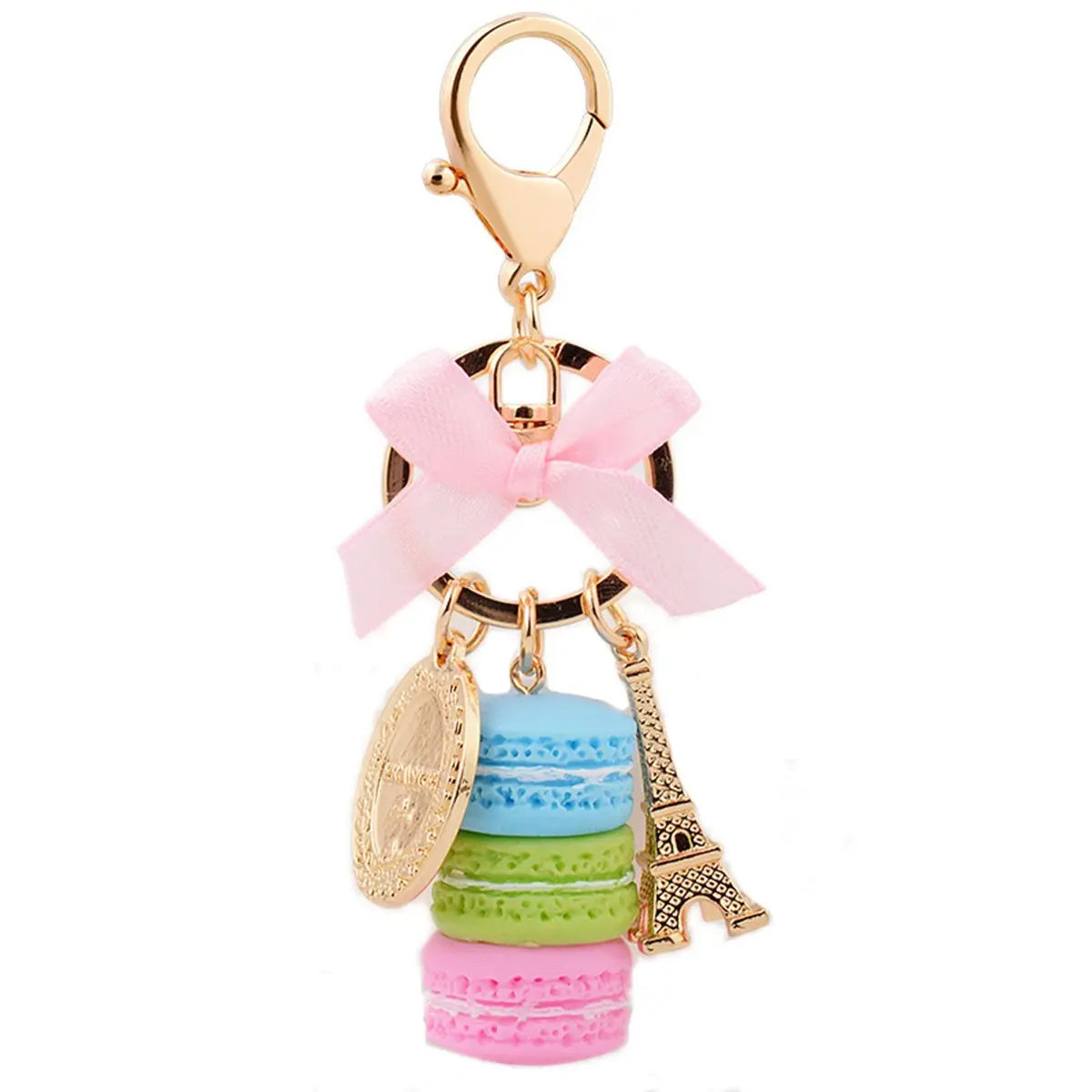 ZOONAI Macaron Cake Eiffel Tower Keychain Bowknot Car Keyring Bag Purse Pendant (Blue) | Cute Alloy & Plastic Accessory - main product image