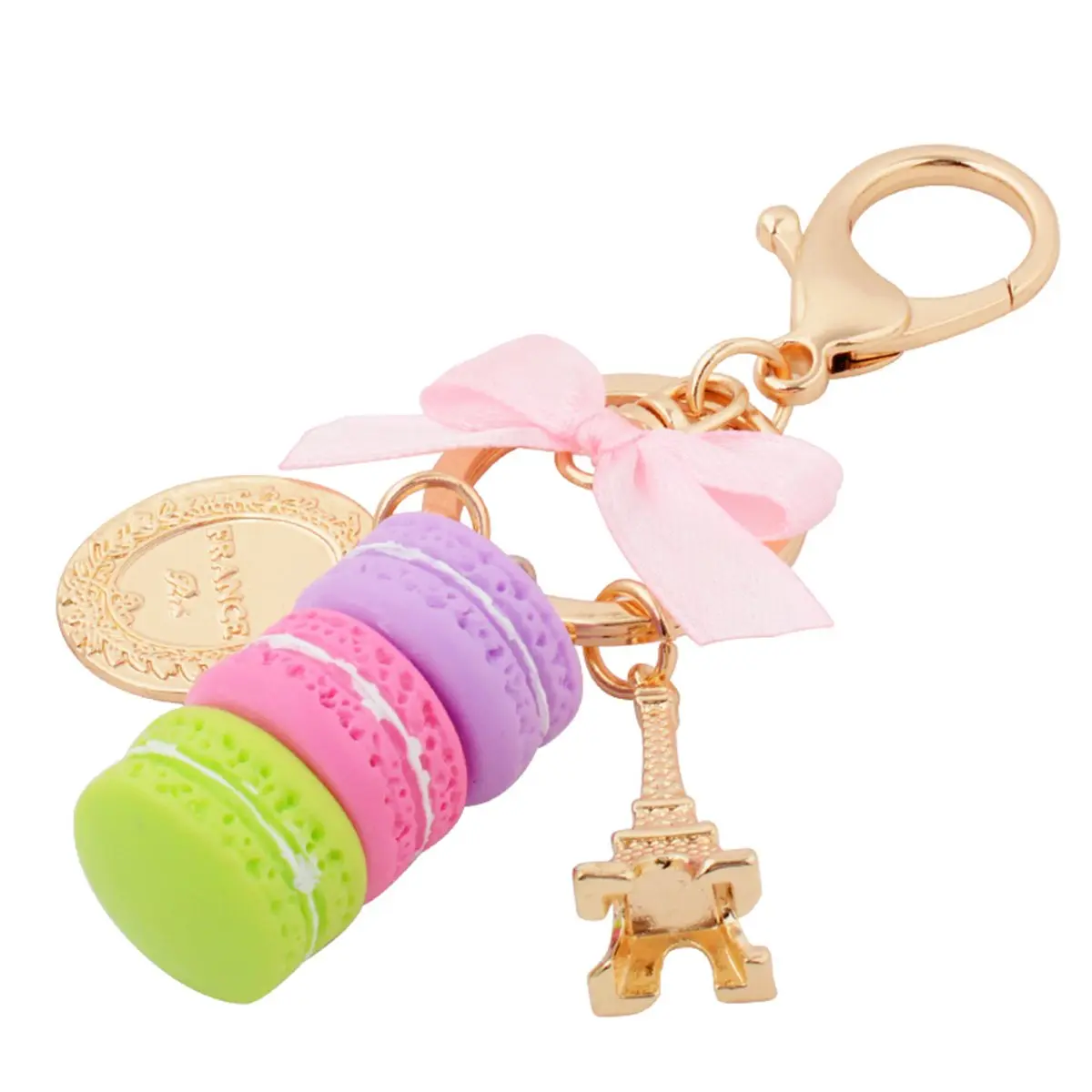 ZOONAI Macaron Cake Eiffel Tower Keychain Bowknot Car Keyring Bag Purse Pendant (Blue) | Cute Alloy & Plastic Accessory - view 2