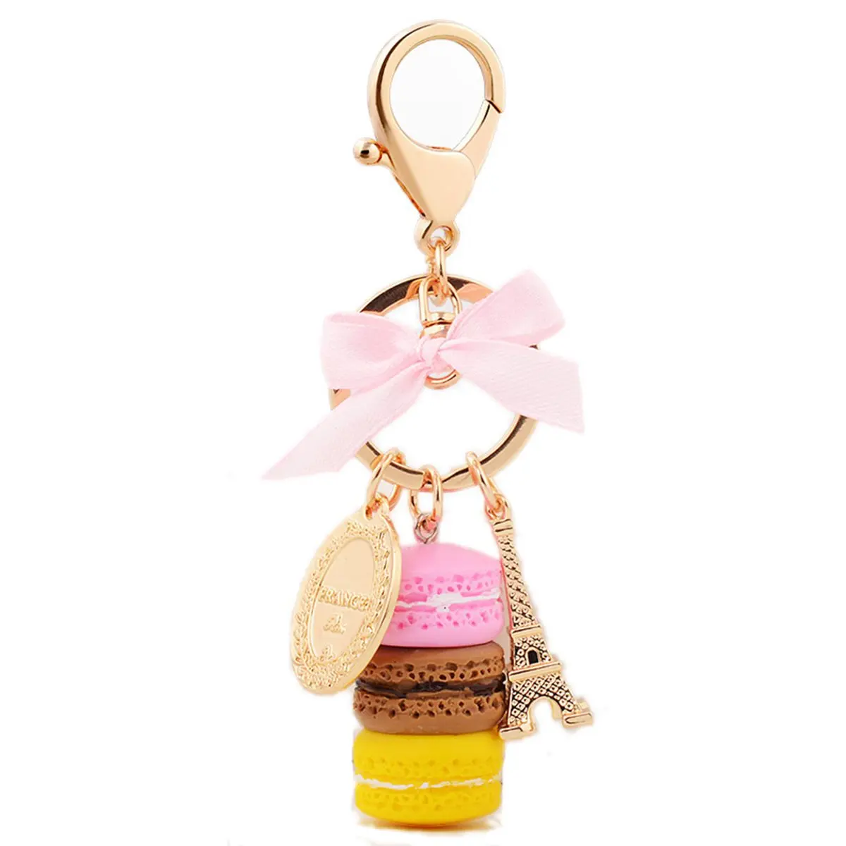 ZOONAI Pink Macaron Cake Eiffel Tower Keychain Bowknot 2*12cm | Sparkling accessory for women - main product image