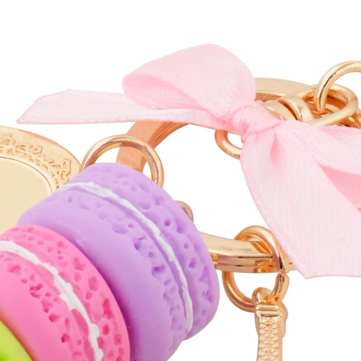 ZOONAI Pink Macaron Cake Eiffel Tower Keychain Bowknot 2*12cm | Sparkling accessory for women - view 3