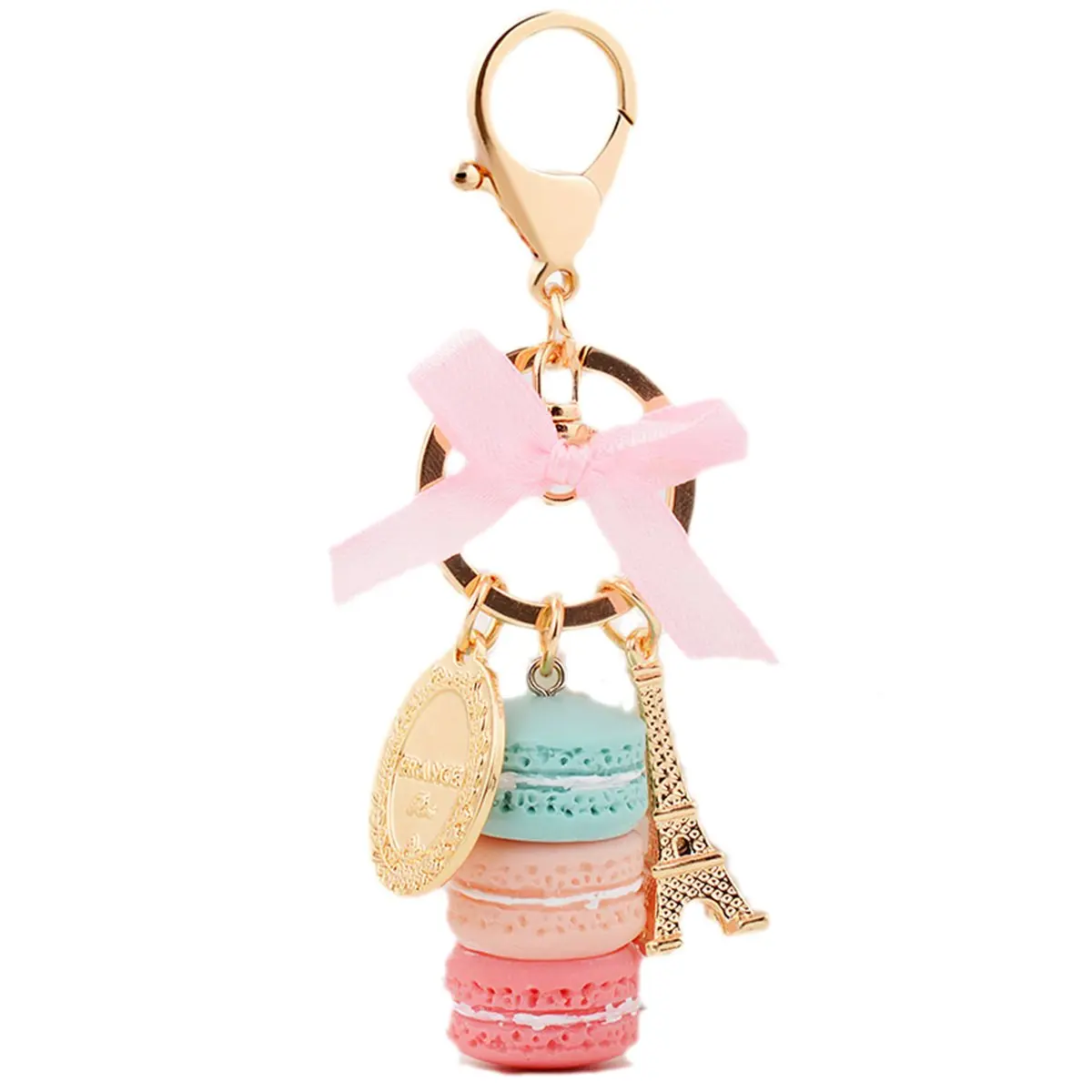 ZOONAI Macaron Cake Eiffel Tower Keychain Bowknot Car Keyring Bag Purse Pendant (Green) | Cute Macaron Eiffel Tower Accessory - main product image