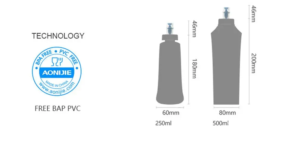 AONIJIE Foldable Soft Flask Water Bottle 500mL (16.9 oz) 2-Pack | Lightweight & Collapsible for Outdoor Sports - view 4