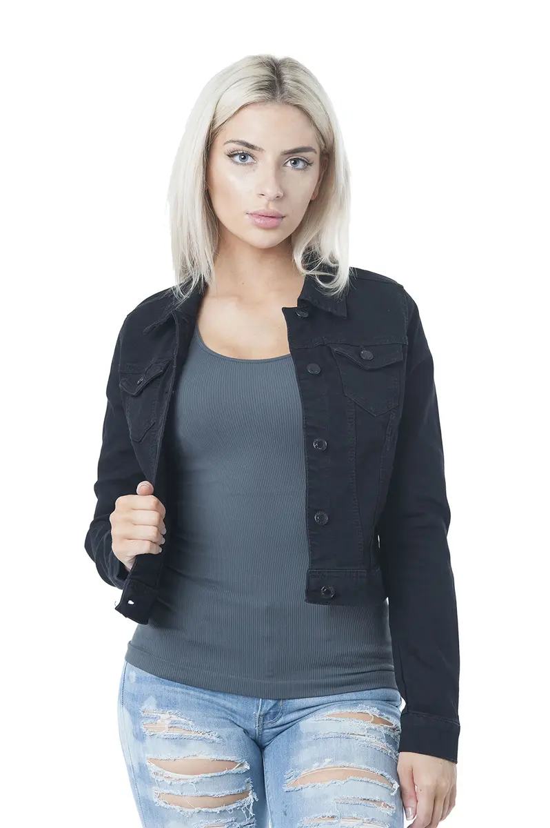 Khanomak Women's Basic Button Down Denim Jean Jacket Small | Classic Casual Style with Star Pattern - main product image