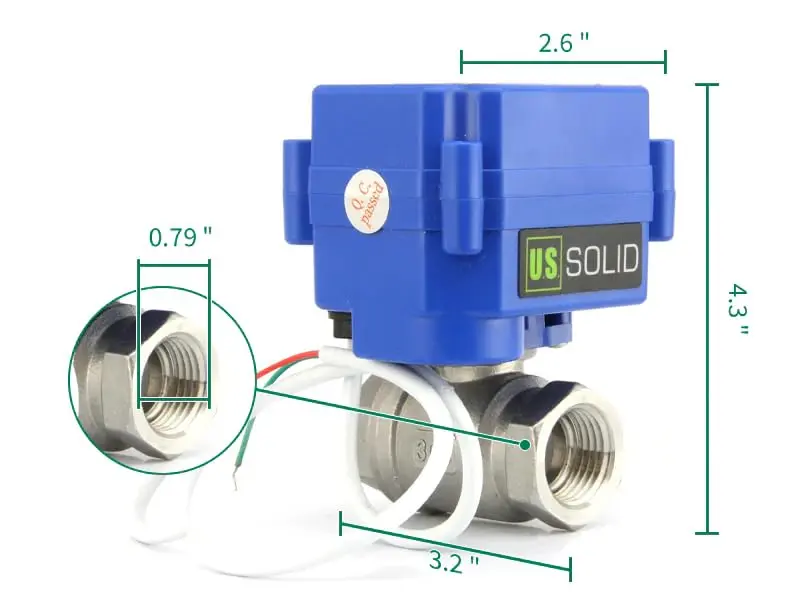 U.S. Solid 3/4" NSF Certified Stainless Steel Motorized Ball Valve | Full Port, 9-24V AC/DC, Auto Return - view 4
