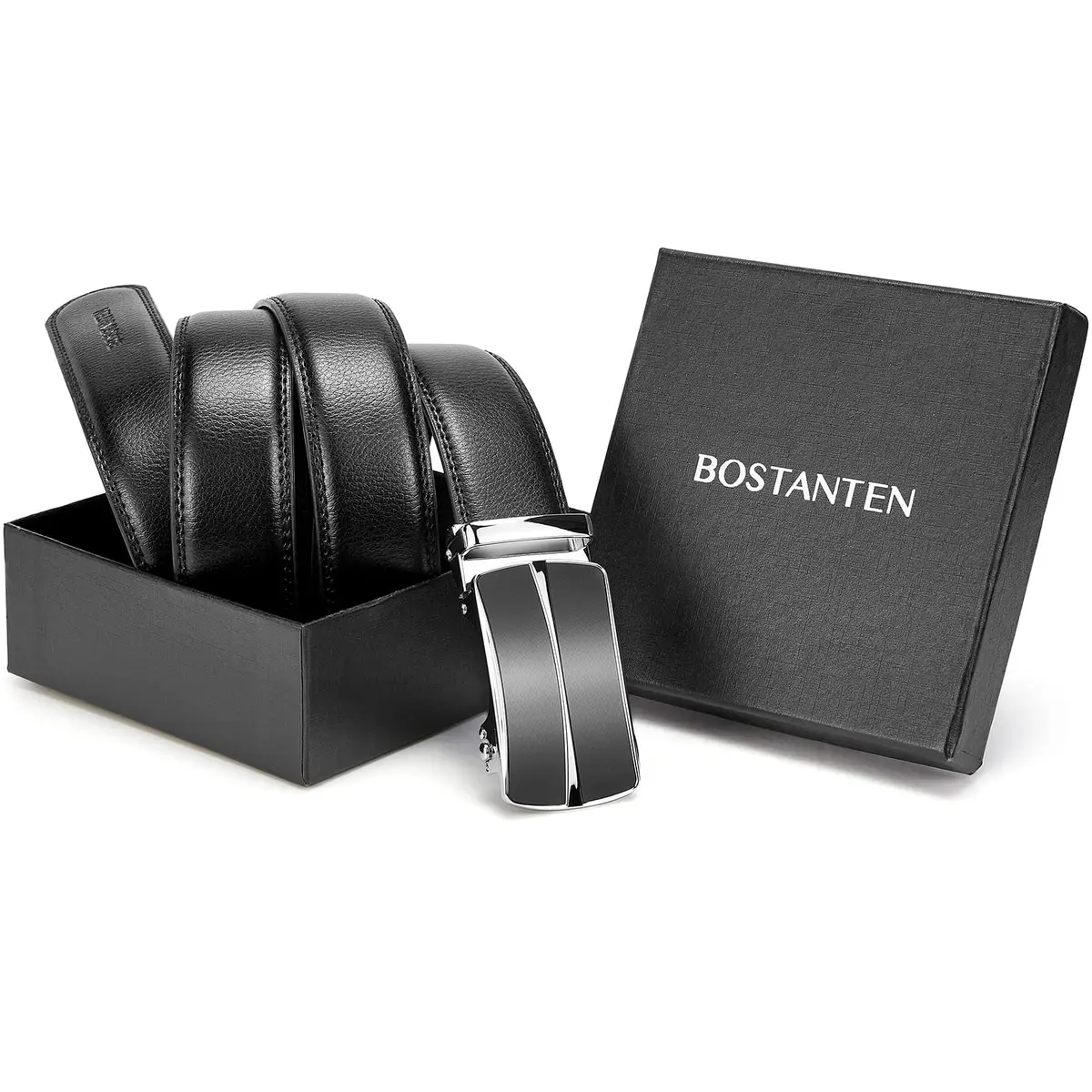 BOSTANTEN Ratchet Mens Belt Leather Trim to Fit 1 3/8" (3.5cm) Gift Boxed | Adjustable Fit for Waist Sizes 32"-38" - view 7