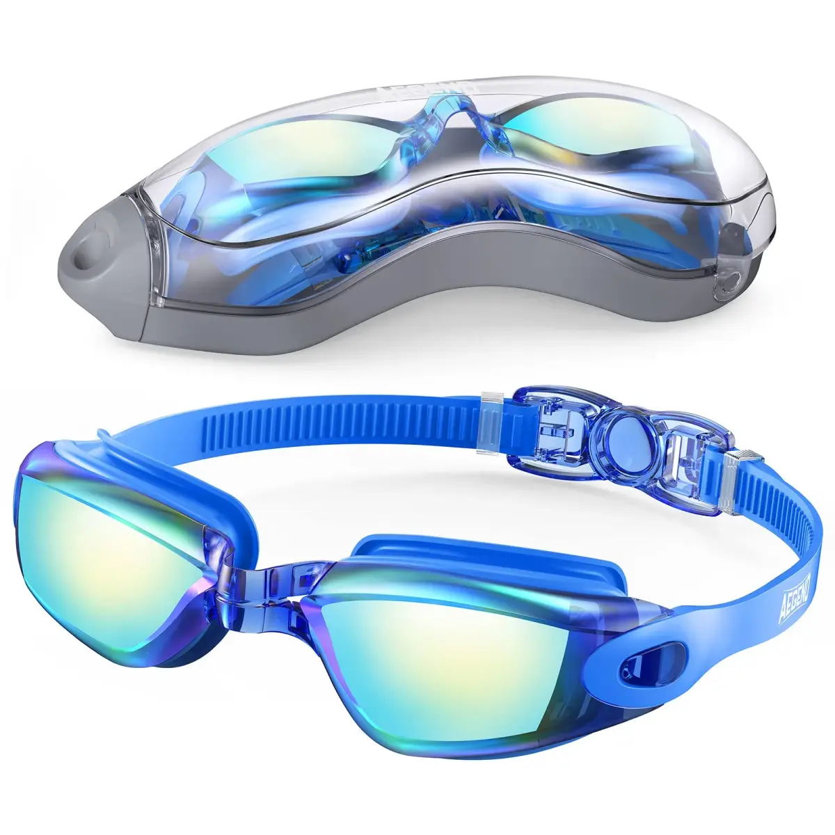 Aegend Blue Sliver Swim Goggles for Adults & Youth - Leak-Proof, 180° Panoramic Clear View - main product image