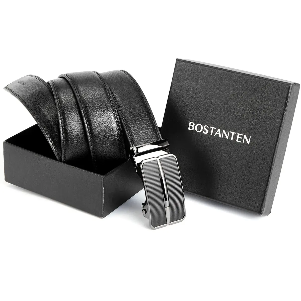 BOSTANTEN Ratchet Mens Belt Leather Trim to Fit 1 3/8" (3.5cm) Gift Boxed - view 6