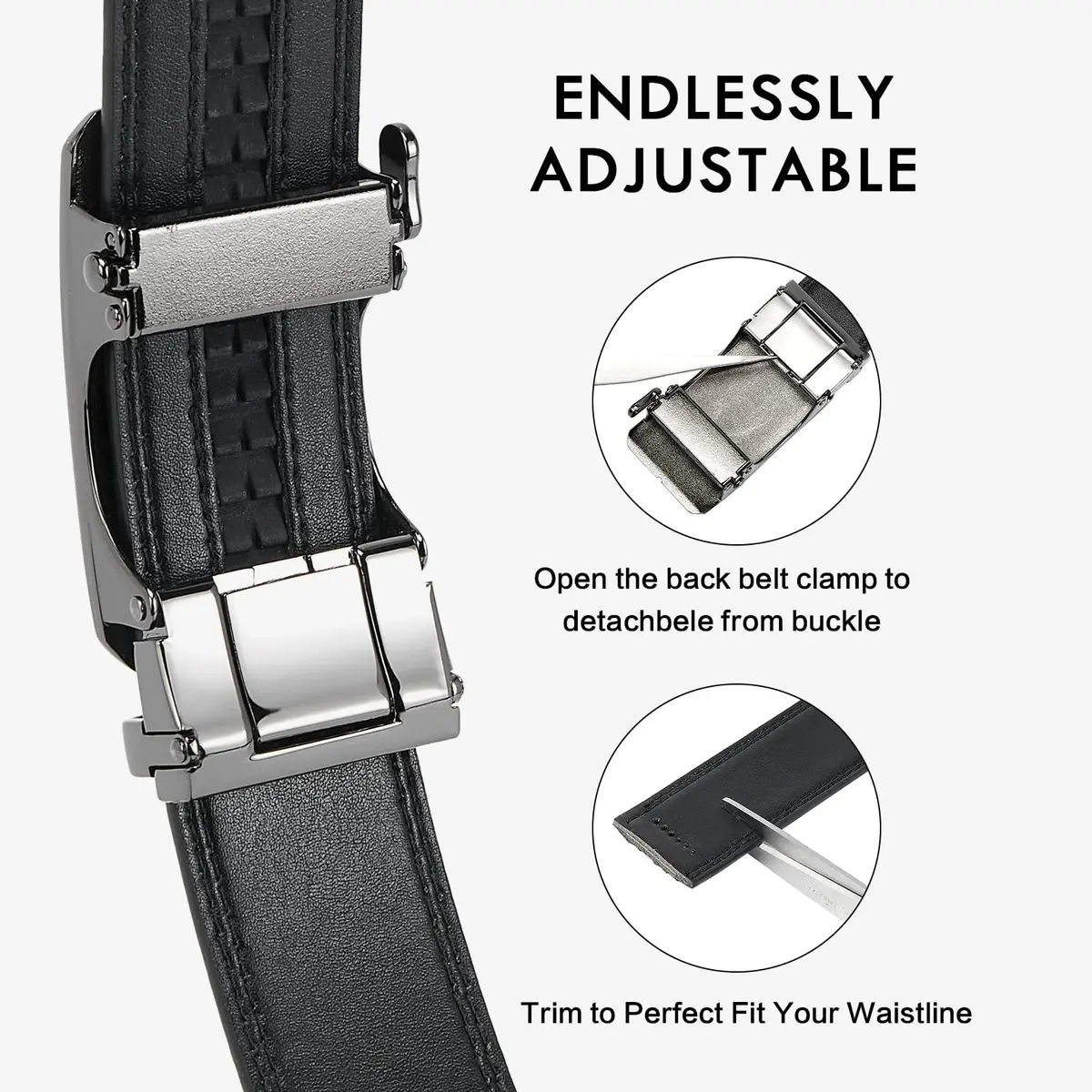 BOSTANTEN Ratchet Mens Belt Leather Trim to Fit 1 3/8" (3.5cm) Gift Boxed - view 2