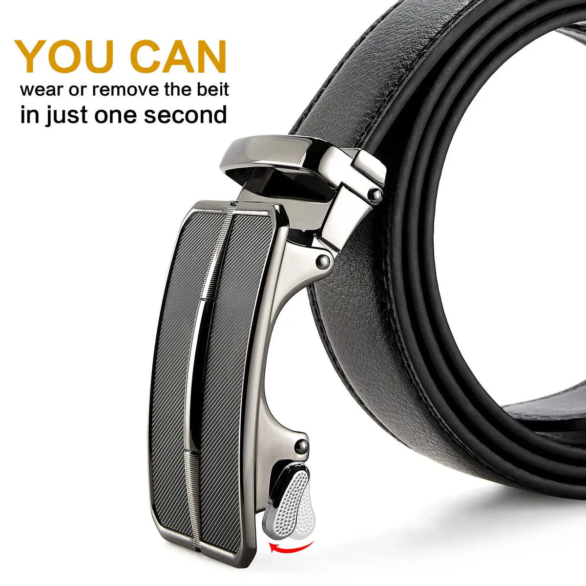 BOSTANTEN Ratchet Mens Belt Leather Trim to Fit 1 3/8" (3.5cm) Gift Boxed - view 4