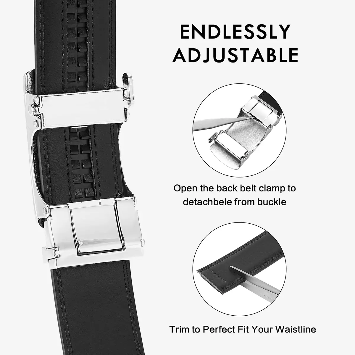 BOSTANTEN Ratchet Mens Belt Leather Trim to Fit 1 3/8” | Classic Italian Leather Design - view 3
