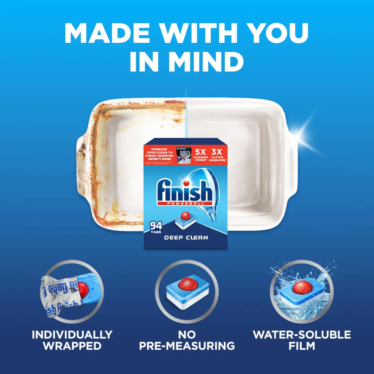 Finish Powerball Dishwasher Pods Plastic Free Fresh Scent 94 Count | 3X Concentrated Cleaning Power - view 6