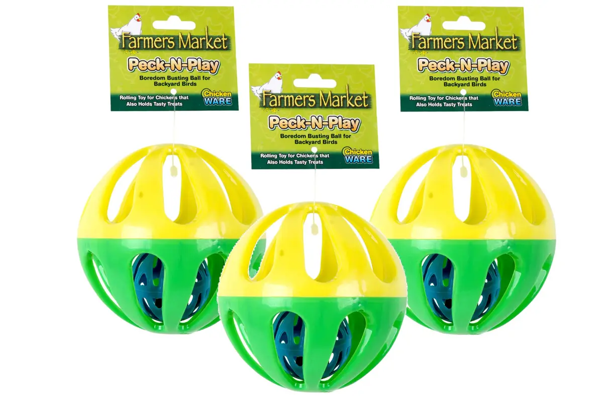 Ware Manufacturing Peck N Play Chicken Ball Toy 11.4 cm (4.5 inches) | Treat Dispensing & Jingle Ball for Backyard Birds - main product image