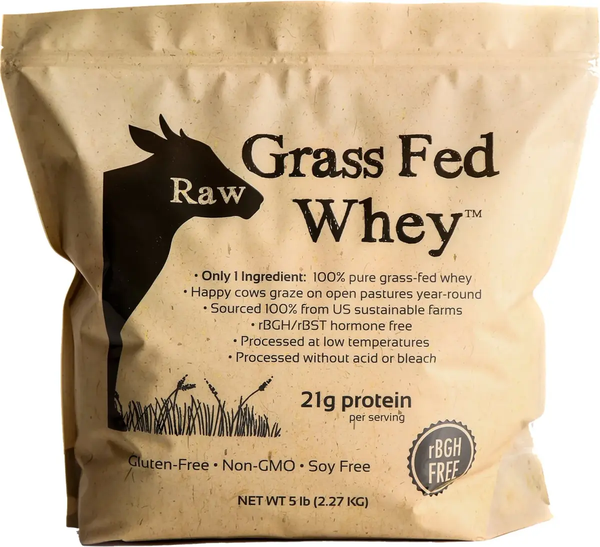 Raw Organic Whey Grass Fed Whey Protein Powder Unflavored 2.27 kg (5 lb) | 100% Pure Single Ingredient - main product image