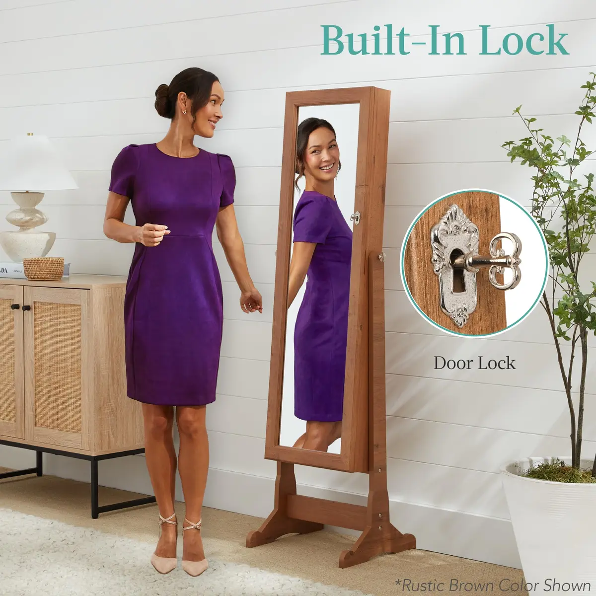 Best Choice Products Full Length Freestanding Jewelry Armoire Cabinet | Lockable Mirror with Velvet Interior, 3 Angles, 5 Shelves, Espresso - view 4