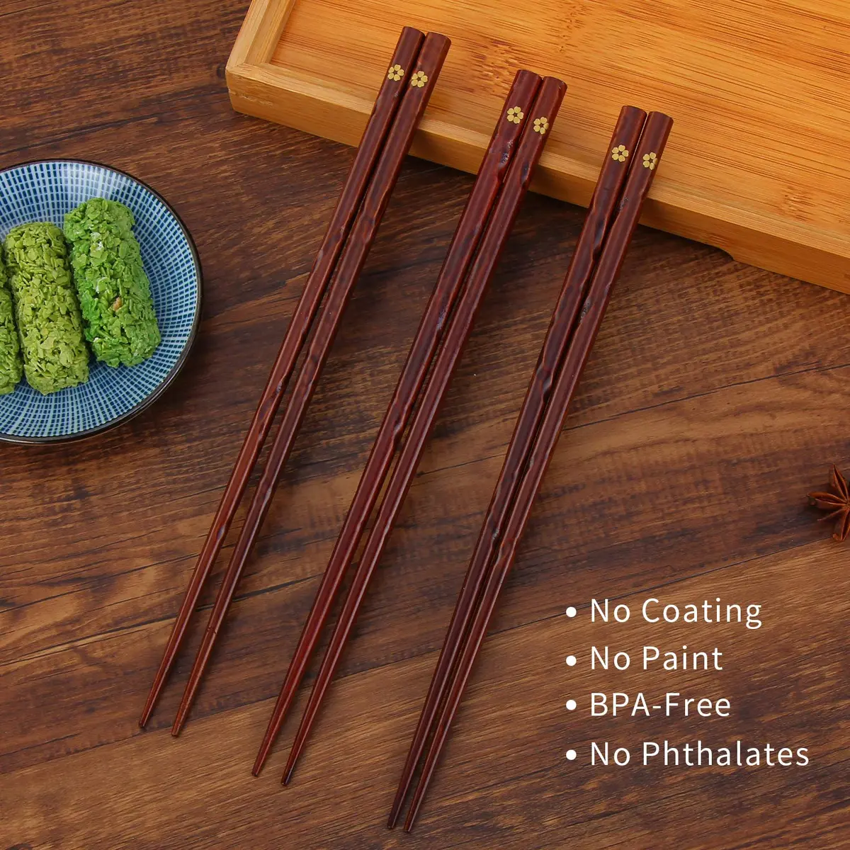 HuaLan Natural Wood Chopsticks 9 in | Non-slip, Reusable, Classic Style, 5 Pairs - view 5