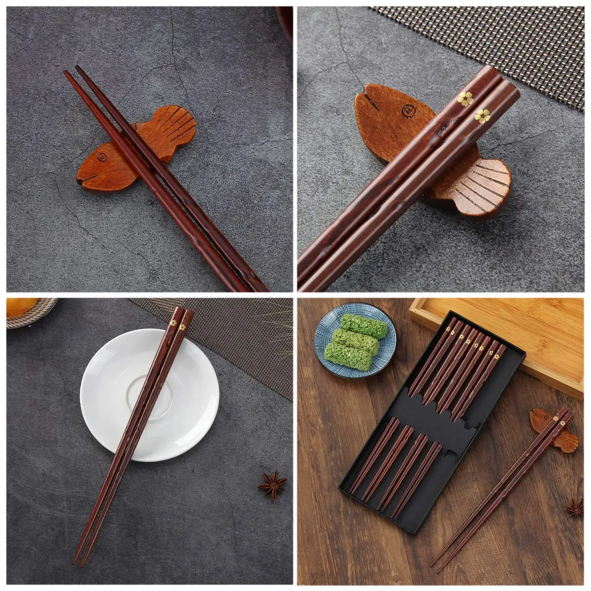 HuaLan Natural Wood Chopsticks 9 in | Non-slip, Reusable, Classic Style, 5 Pairs - view 3
