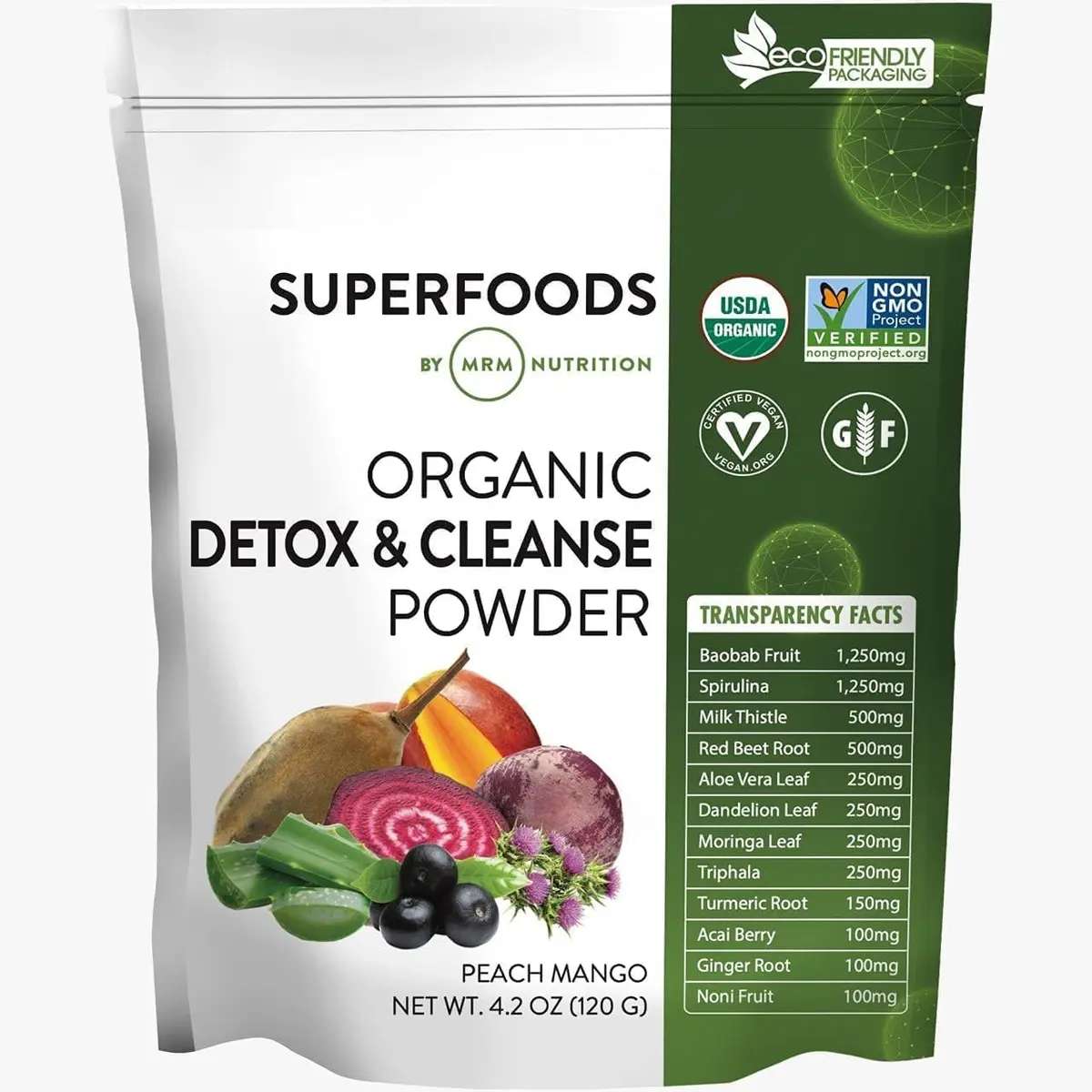 MRM Organic Detox and Cleanse Powder Peach Mango Flavor 120g (4.2 oz) | USDA Organic Superfood Blend - main product image