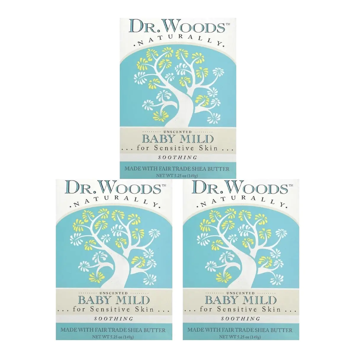 Dr. Woods Unscented Baby Mild Bar Soap 15.75 oz (3 x 5.25 oz) | Gentle Castile Soap for Sensitive Skin - main product image