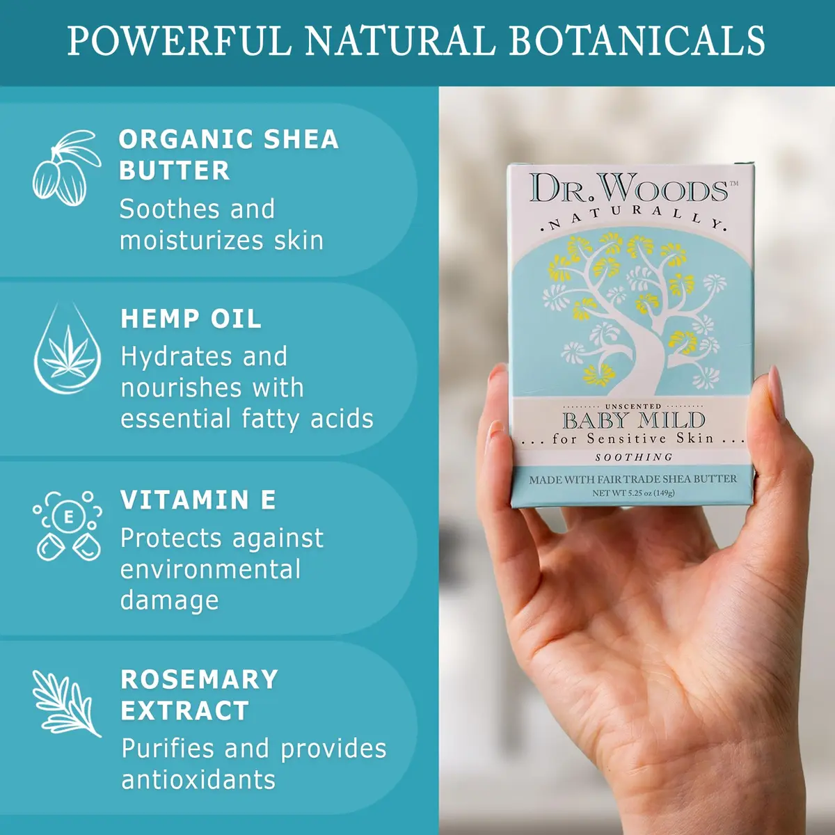 Dr. Woods Unscented Baby Mild Bar Soap 15.75 oz (3 x 5.25 oz) | Gentle Castile Soap for Sensitive Skin - view 3