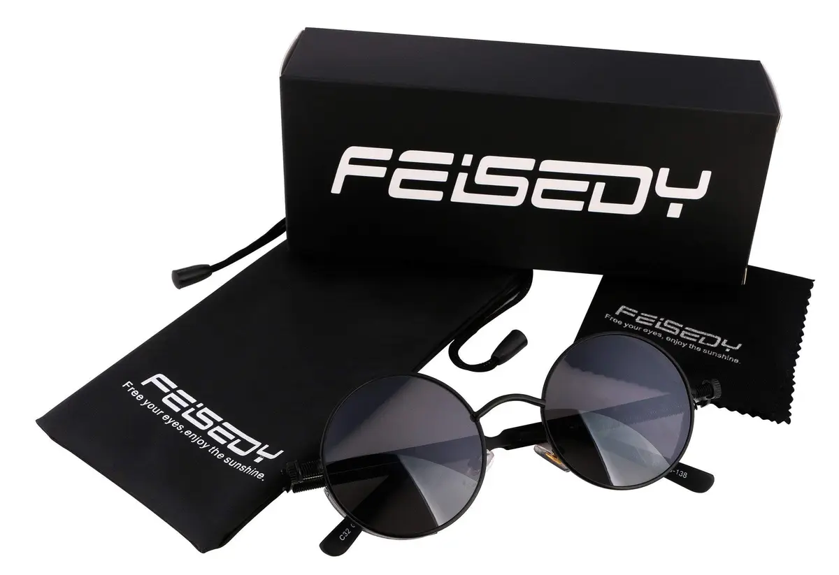 FEISEDY Retro Gothic Steampunk Sunglasses Round Metal Frame Punk Circle Inspired Shade Men B1857 - view 5