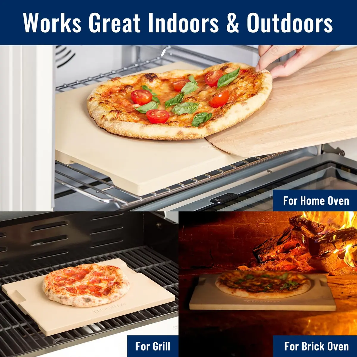 ROCKSHEAT Large Pizza Stone 16"x14" Rectangular | Oven & Grill Ready, 1400℉ Resistance - view 6