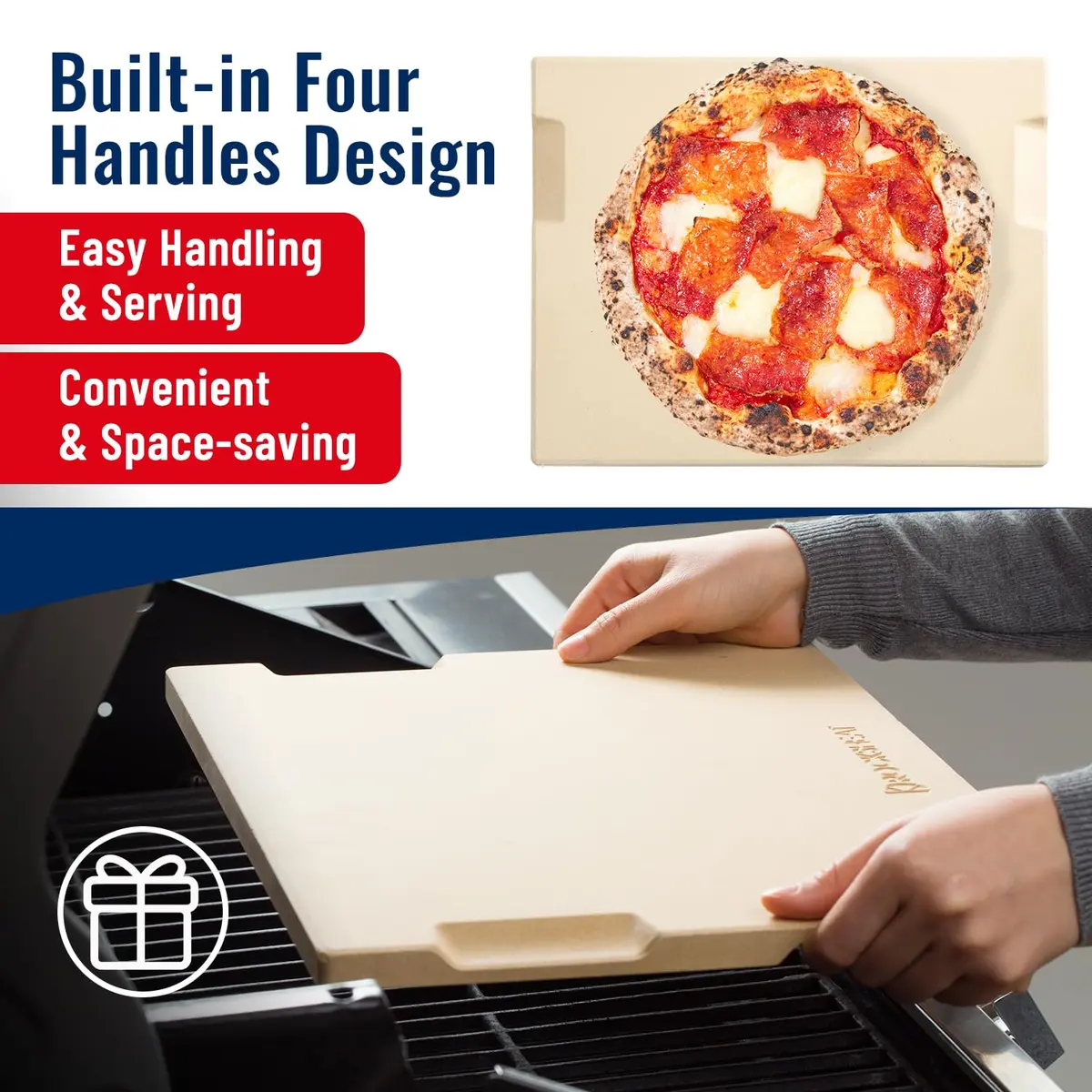 ROCKSHEAT Large Pizza Stone 16"x14" Rectangular | Oven & Grill Ready, 1400℉ Resistance - view 3