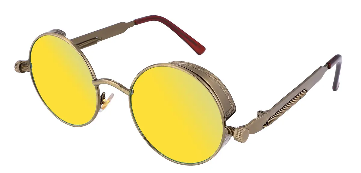 FEISEDY Retro Gothic Steampunk Sunglasses Round Metal Frame Bronze/Goldgreen | UV400 Protection - main product image