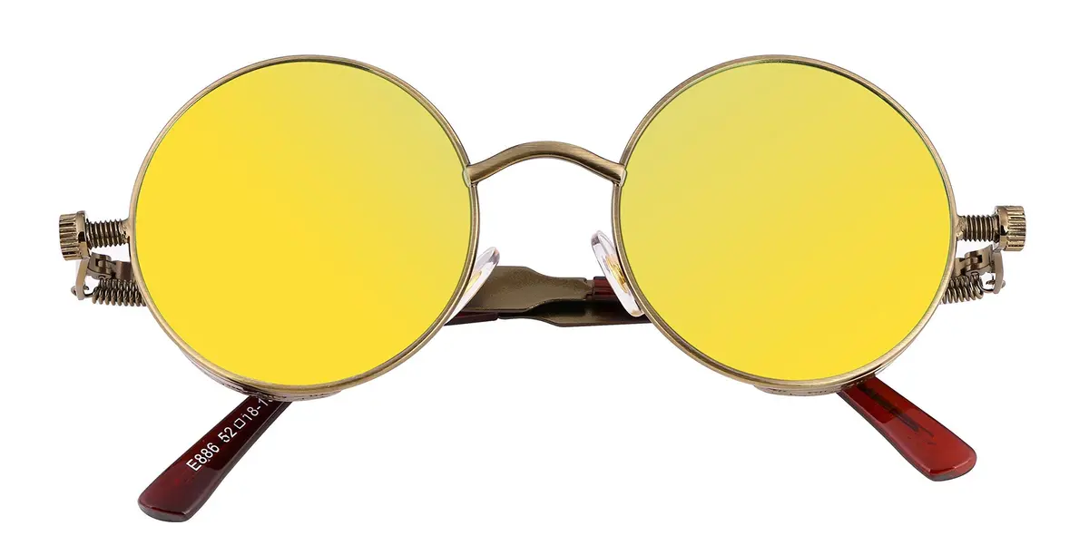 FEISEDY Retro Gothic Steampunk Sunglasses Round Metal Frame Bronze/Goldgreen | UV400 Protection - view 2
