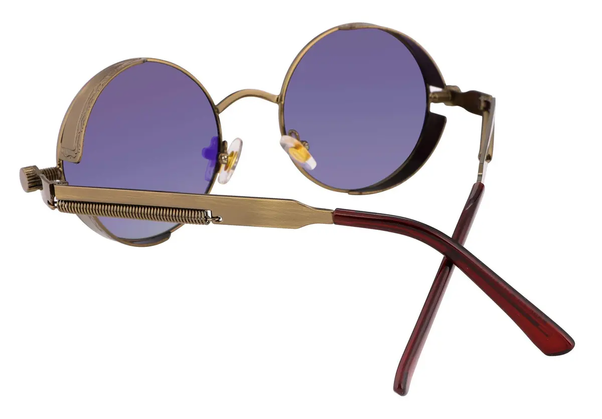 FEISEDY Retro Gothic Steampunk Sunglasses Round Metal Frame Bronze/Goldgreen | UV400 Protection - view 3