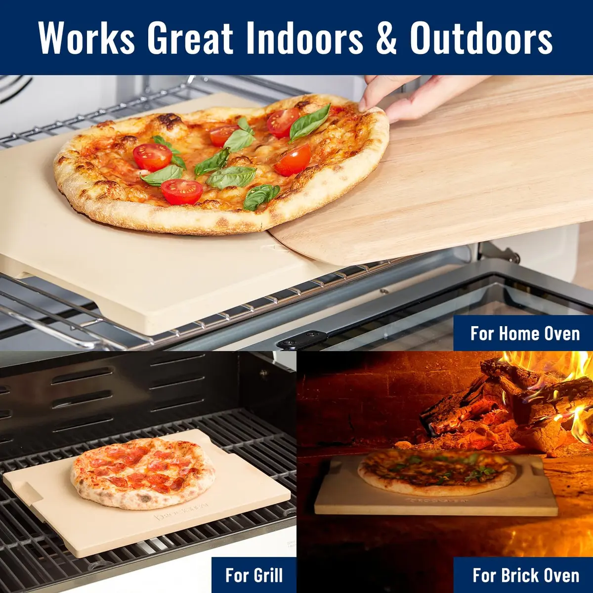 ROCKSHEAT Pizza Stone for Oven & Grill 15x12 Inch | Heavy Duty Cordierite Baking Stone with Handles - view 5