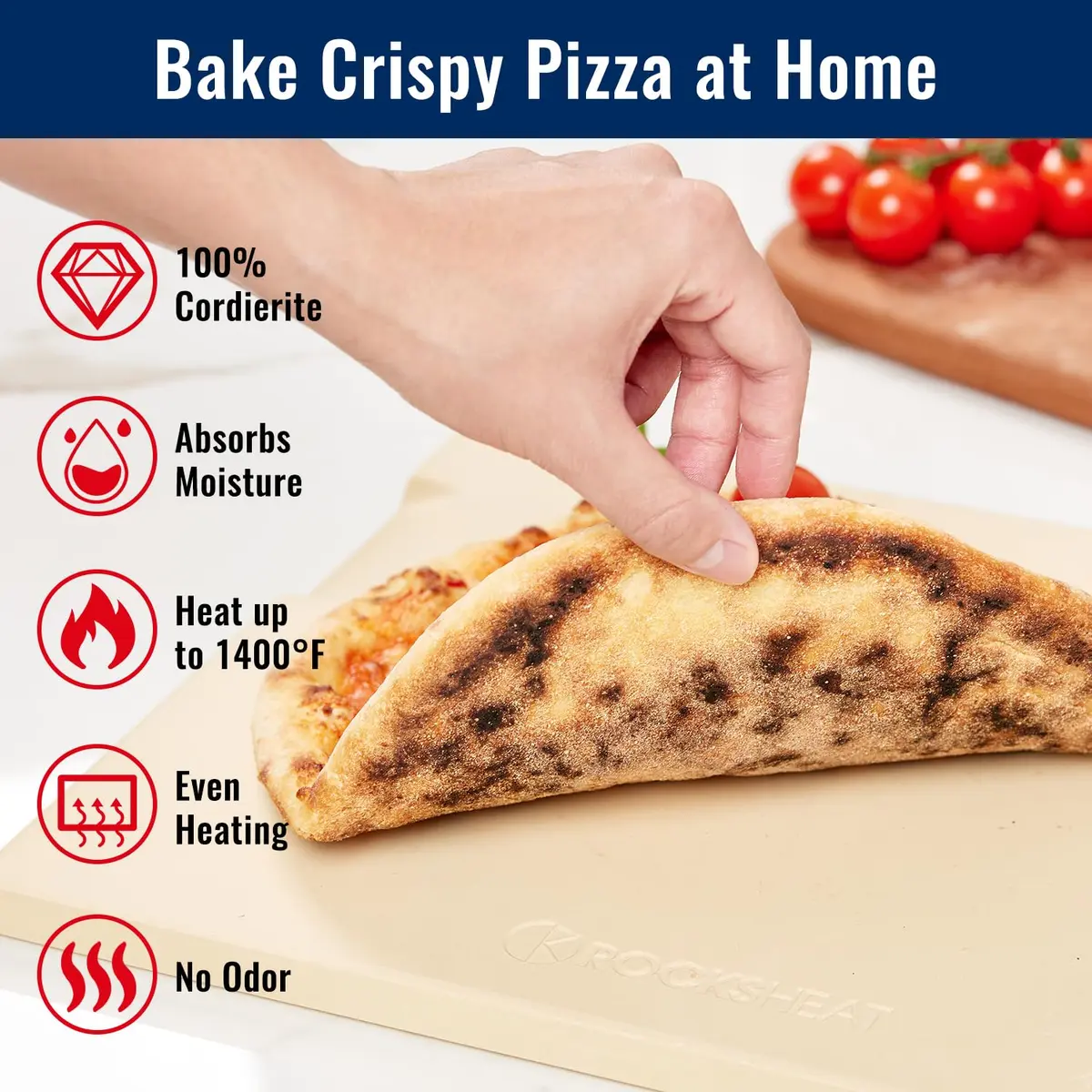 ROCKSHEAT Pizza Stone for Oven & Grill 15x12 Inch | Heavy Duty Cordierite Baking Stone with Handles - view 4